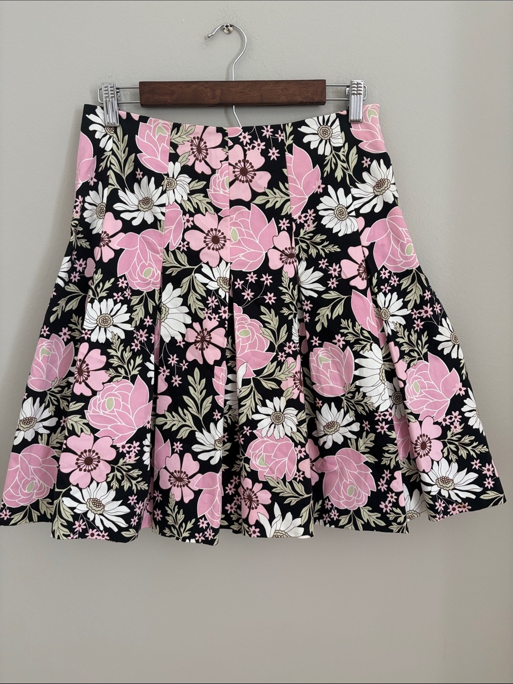 Pink Floral Circle Skirt in Black